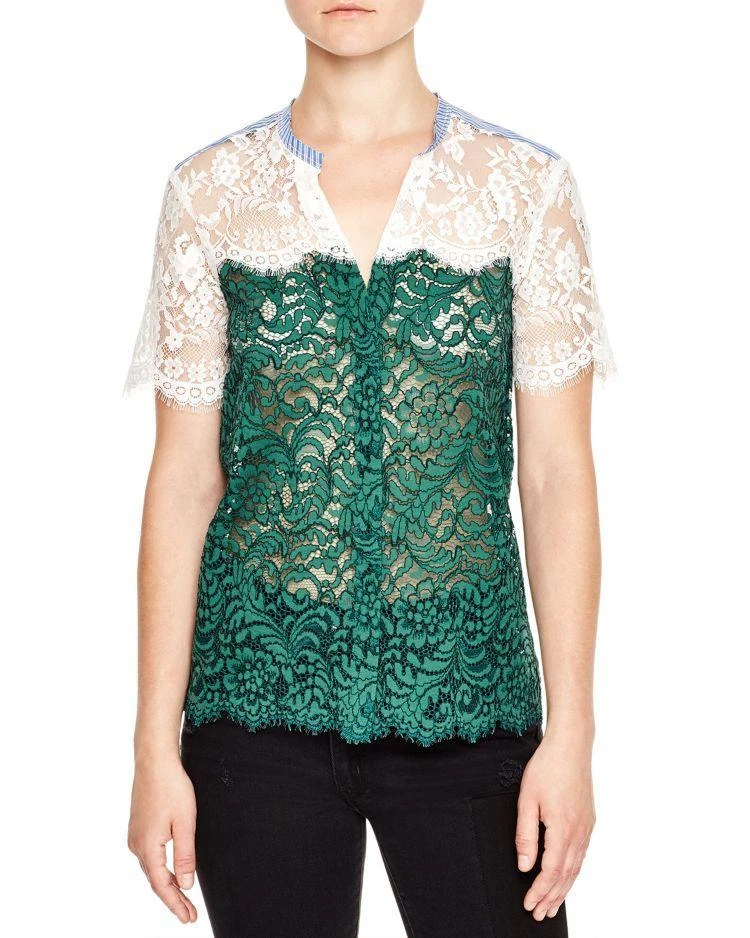 商品Sandro|Meryl Color-Blocked Lace Top,价格¥1311,第1张图片