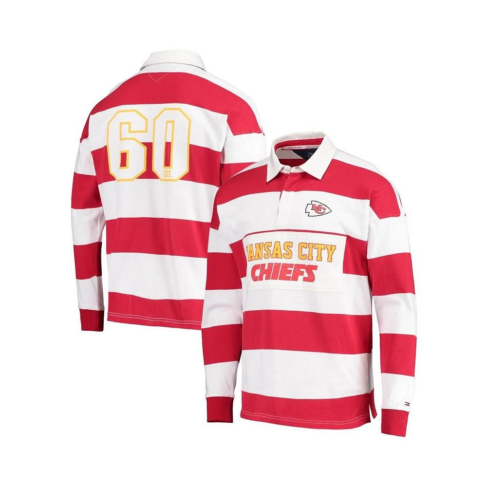 商品Tommy Hilfiger|Men's Red, White Kansas City Chiefs Varsity Stripe Rugby Long Sleeve Polo Shirt,价格¥974,第1张图片
