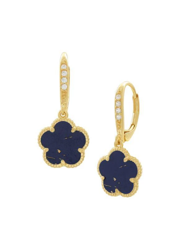 商品JanKuo|Flower 14K Goldplated, Faux Sapphire & Cubic Zirconia Hoop Earrings,价格¥299,第1张图片