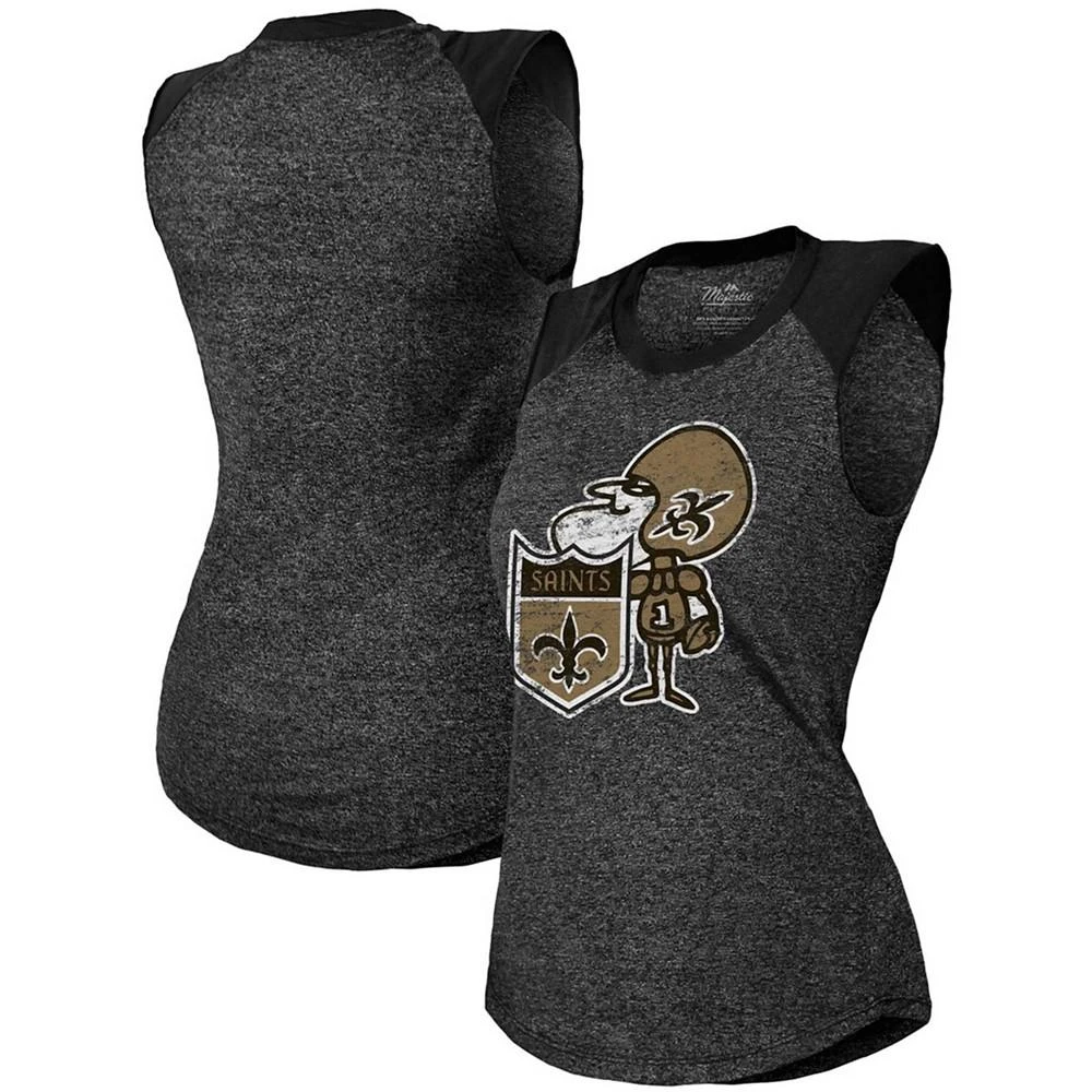 商品Majestic|Women's Black New Orleans Saints Retro Tri-Blend Raglan Muscle Tank Top,价格¥309,第1张图片