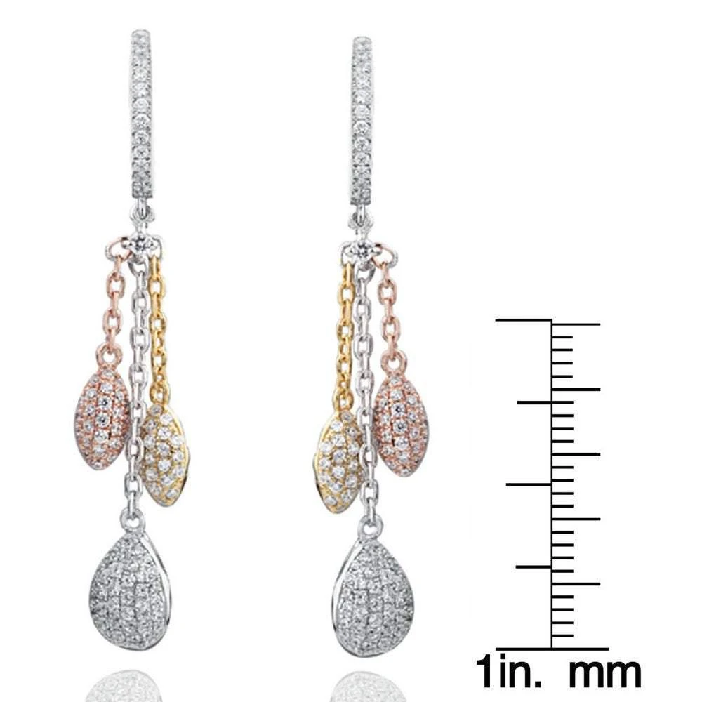商品Suzy Levian|Tri-Tone Sterling Silver White Cubic Zirconia Dangle Earrings,价格¥1580,第3张图片详细描述