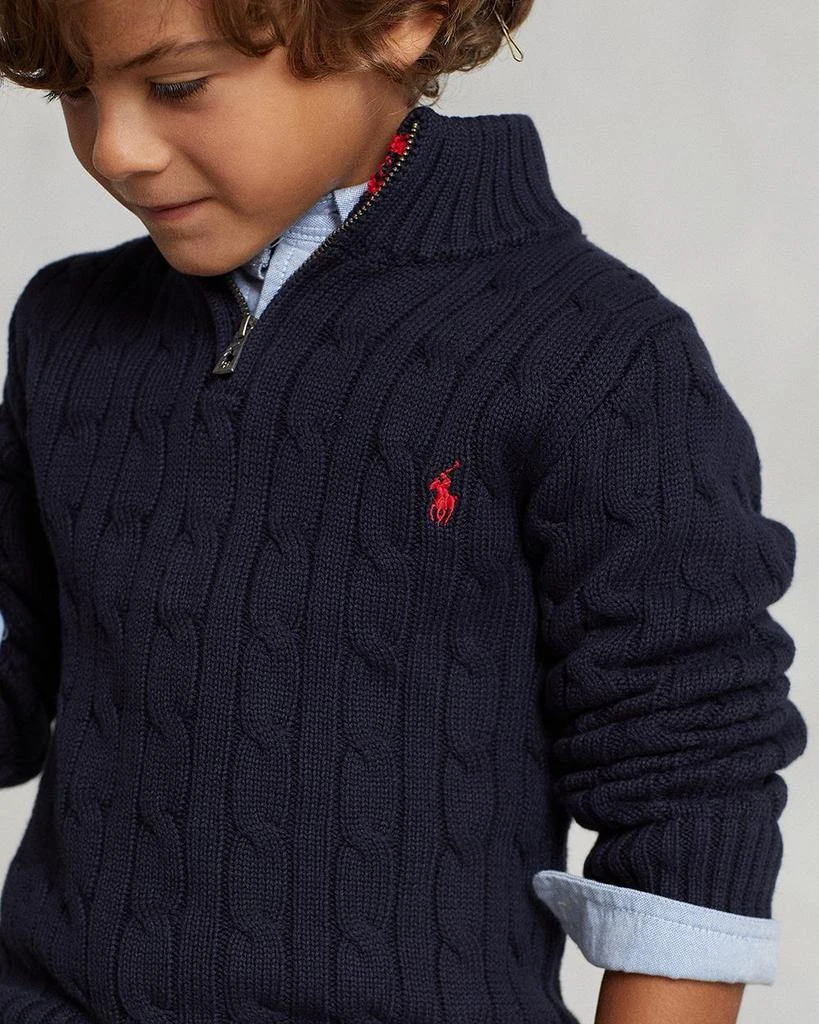 商品Ralph Lauren|Boys' Cable-Knit Cotton Quarter-Zip Sweater - Little Kid, Big Kid,价格¥325,第3张图片详细描述