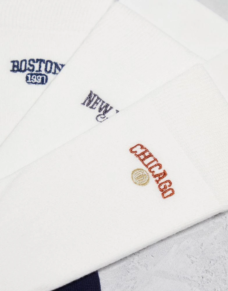 商品ASOS|ASOS DESIGN 3 pack sports sock in off-white with embroidery details,价格¥81,第2张图片详细描述