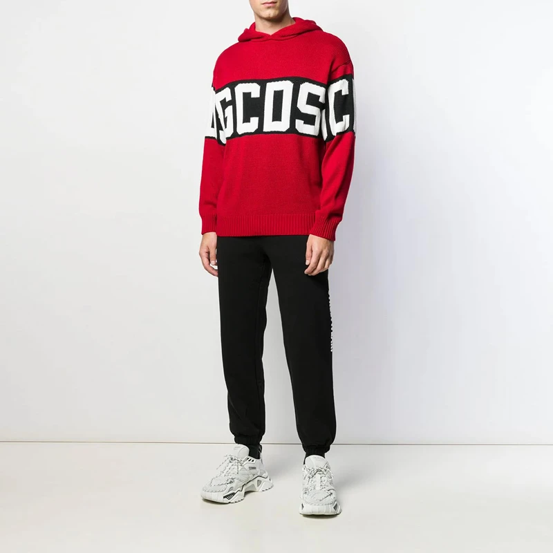 GCDS 黑色拼红色男士连帽针织衫 CC94M020200-RED 商品
