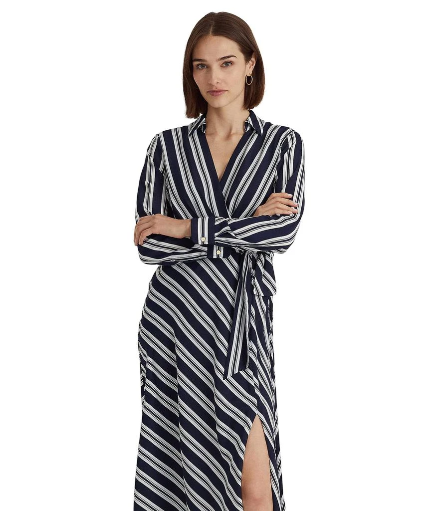 商品Ralph Lauren|Petite Striped Tie Front Crepe Midi Dress,价格¥930,第4张图片详细描述