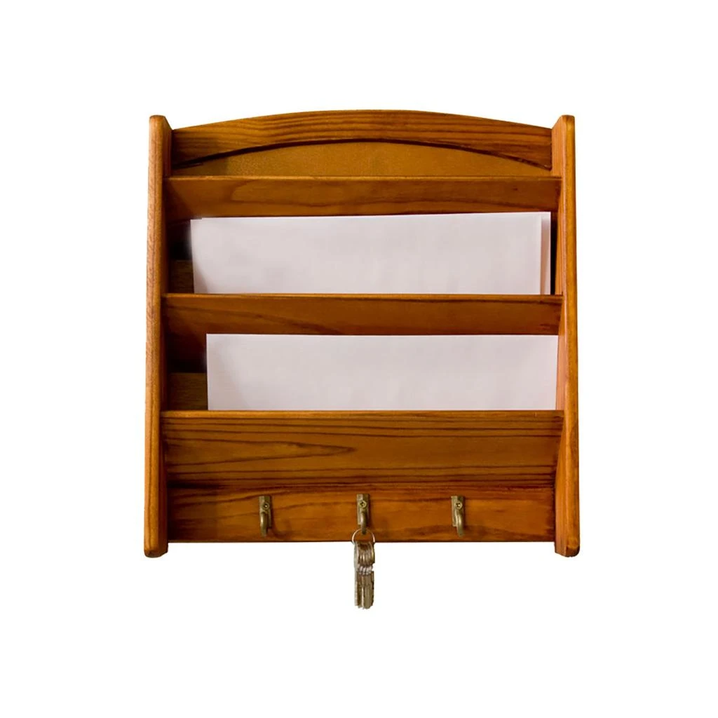 商品Home Basics|Home Basics 3 Tier Pine Letter Rack with Key Hooks,价格¥135,第1张图片