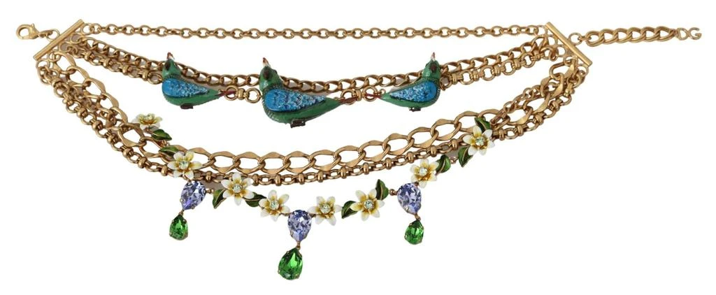 商品Dolce & Gabbana|Dolce & Gabbana Gold Parrot Crystal Floral Charm Statement Necklace,价格¥5913,第3张图片详细描述