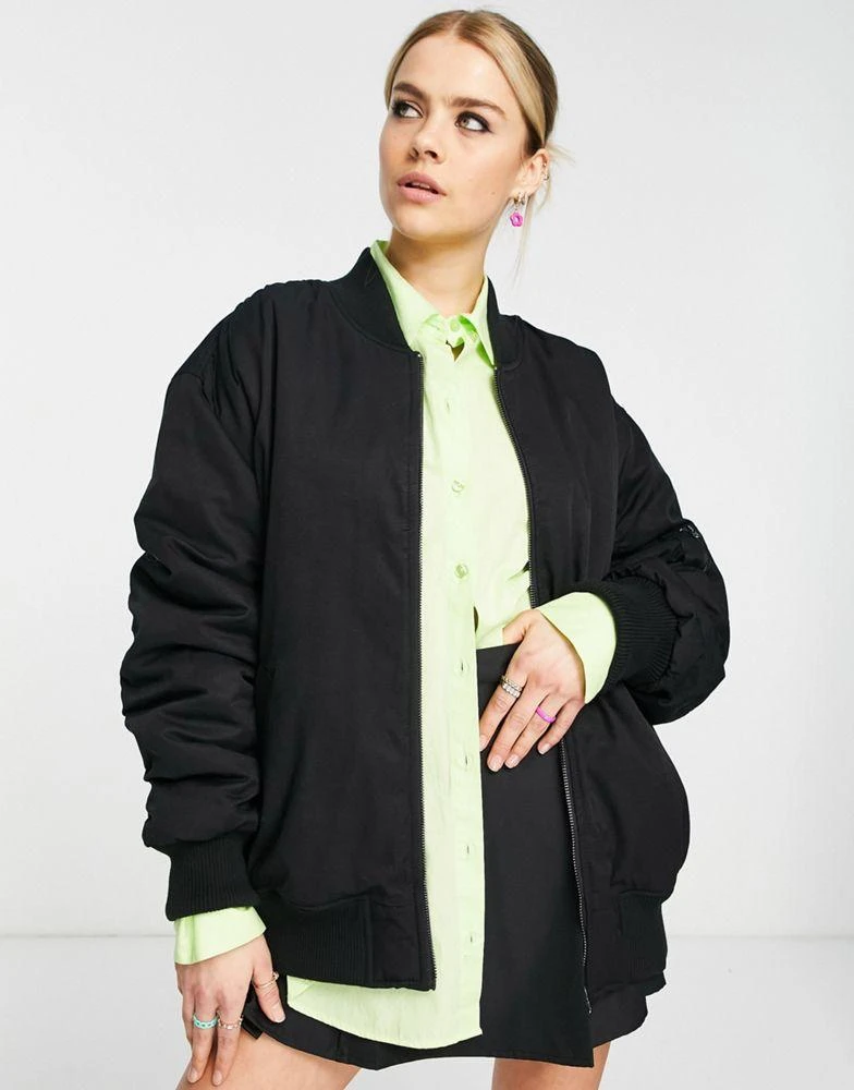 商品Topshop|Topshop oversized bomber jacket in black,价格¥288,第1张图片