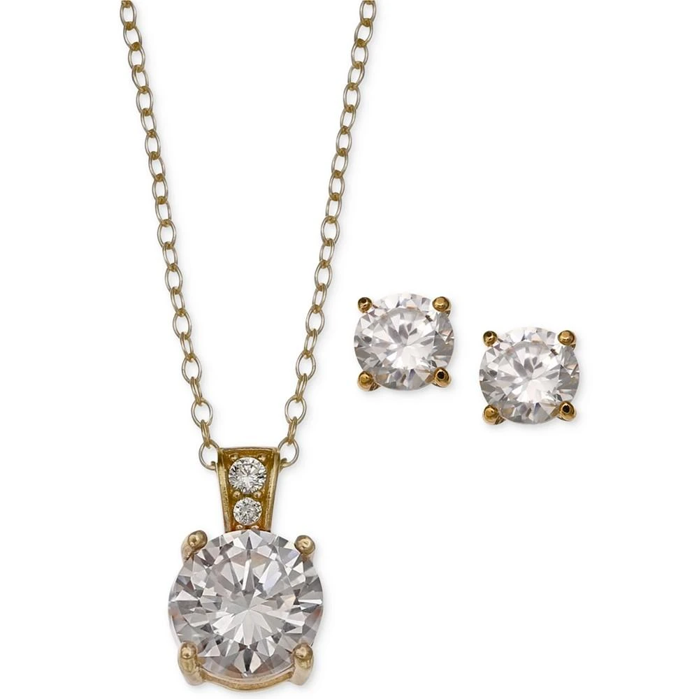 商品Giani Bernini|2-Pc. Set Cubic Zirconia Round Pendant Necklace and Stud Earring Set in 18k Gold-Plated Sterling Silver Created for Macy's,价格¥298,第1张图片