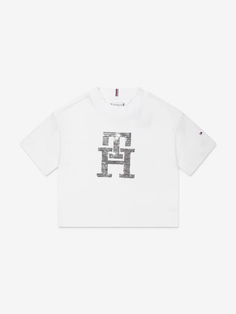 商品Tommy Hilfiger|Girls Monogram Sequins T-Shirt in White,价格¥284,第1张图片