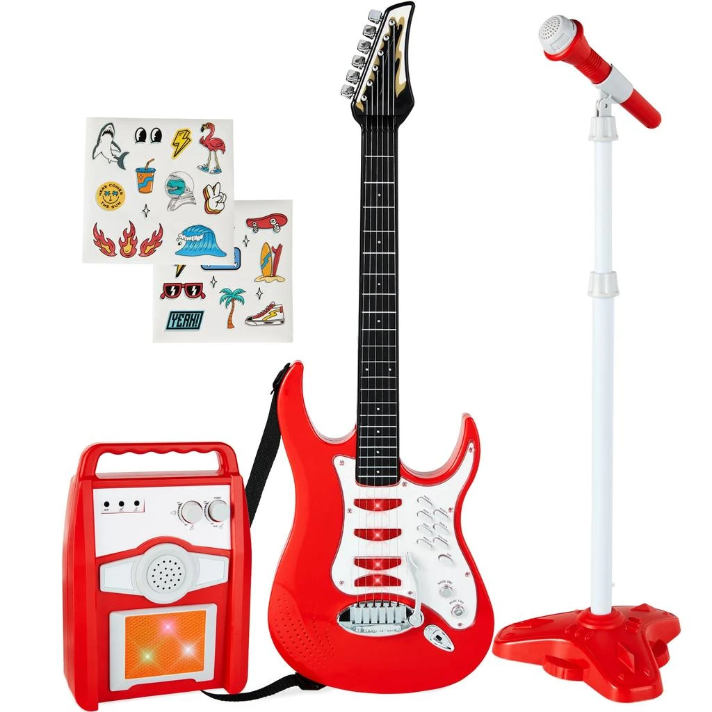 商品Best Choice Products|Kids Electric Musical Guitar Toy Play Set w/ 6 Demo Songs, Whammy Bar, Microphone, Amp, AUX,价格¥390,第1张图片