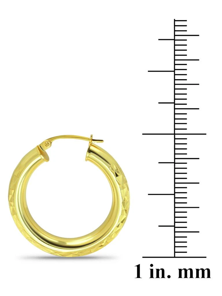 18K Gold 4X25mm Diamond Cut Hoop Earrings 商品
