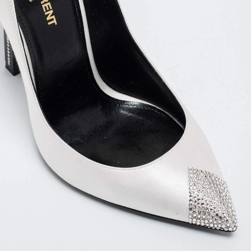 Saint Laurent White Satin Tower Crystal Embellished Pumps Size 37 商品