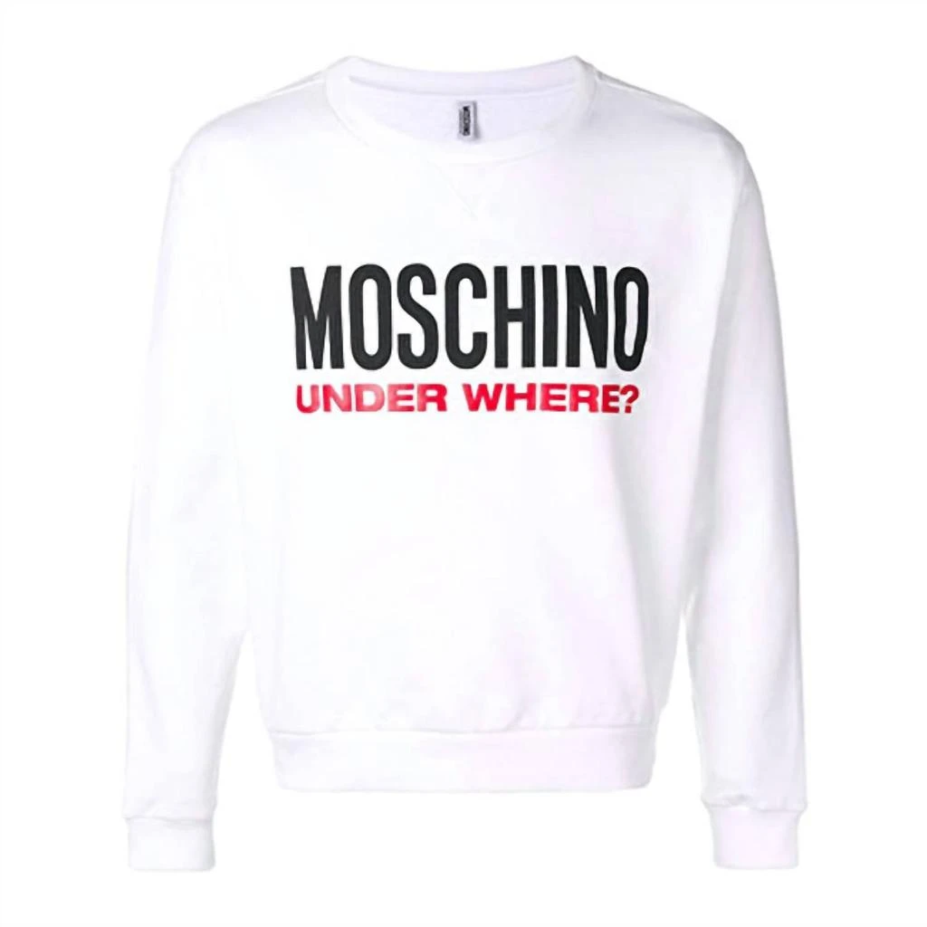 商品Moschino|Logo Fleece Cotton Sweatshirt Top in White,价格¥782,第2张图片详细描述