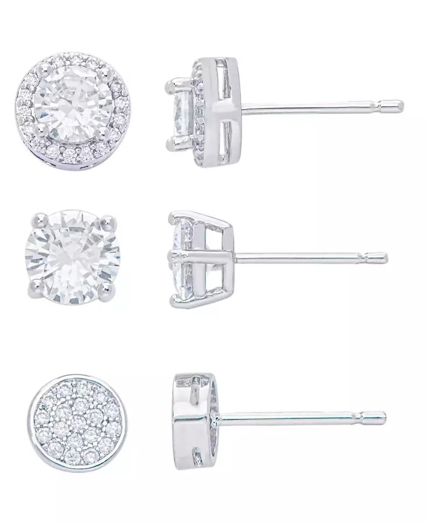 商品Macy's|Women's Fine Silver Plated Round, Halo, Cubic Zirconia Stud Earrings Set, 6 Pieces,价格¥160,第2张图片详细描述