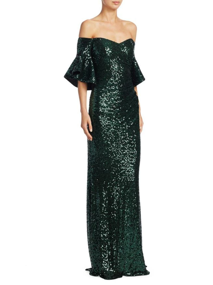 商品Badgley Mischka|Sequin Floor-Length Bell-Sleeve Gown,价格¥2385,第1张图片