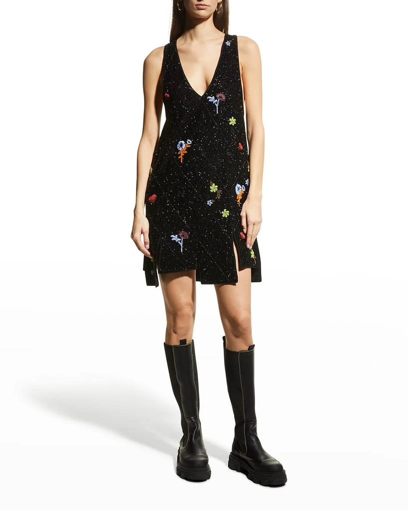 商品Ganni|V-Neck Beaded Panel Mini Dress,价格¥2308,第1张图片