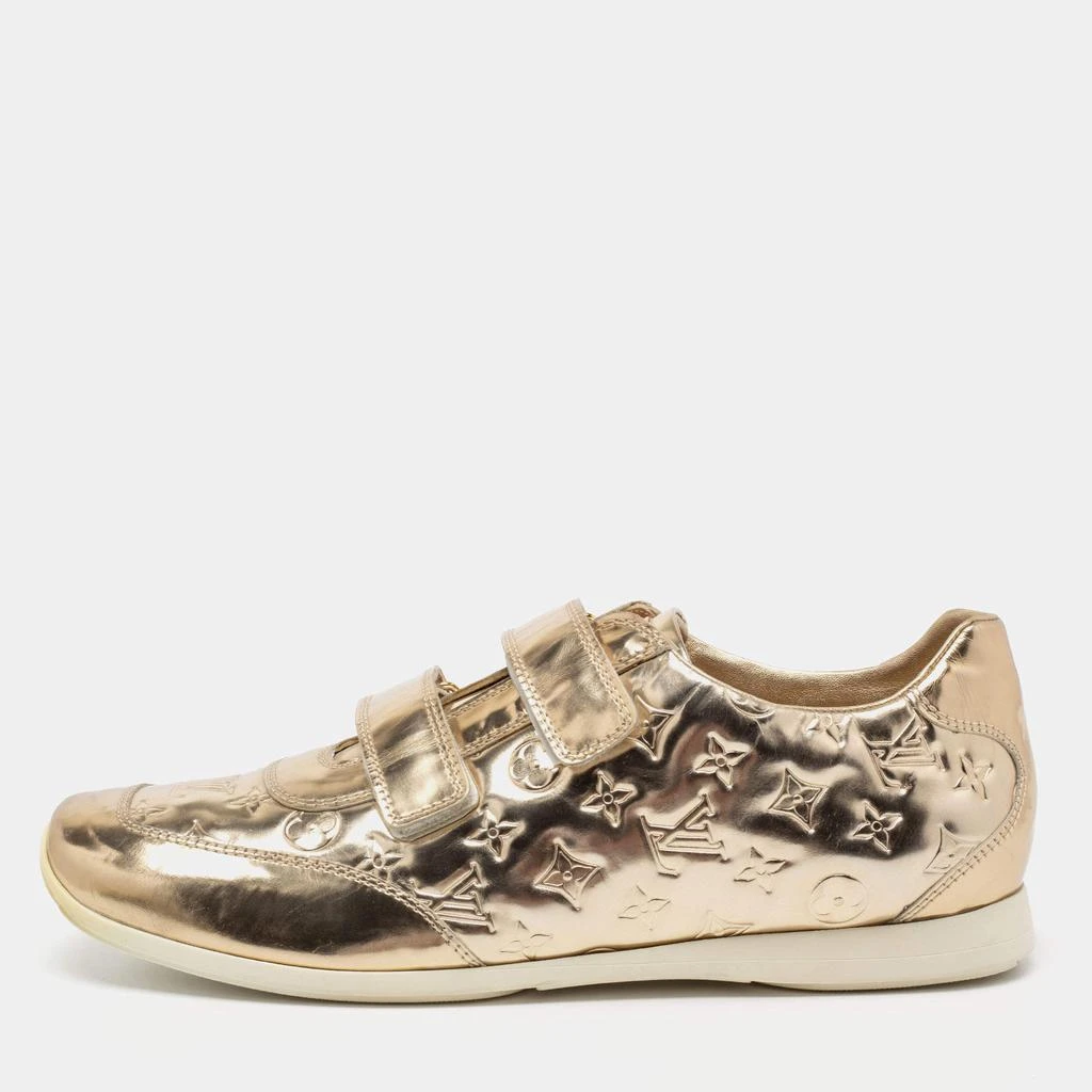 商品[二手商品] Louis Vuitton|Louis Vuitton Metallic Gold Monogram Embossed Leather Velcro Strap Sneakers Size 40.5,价格¥3774,第1张图片