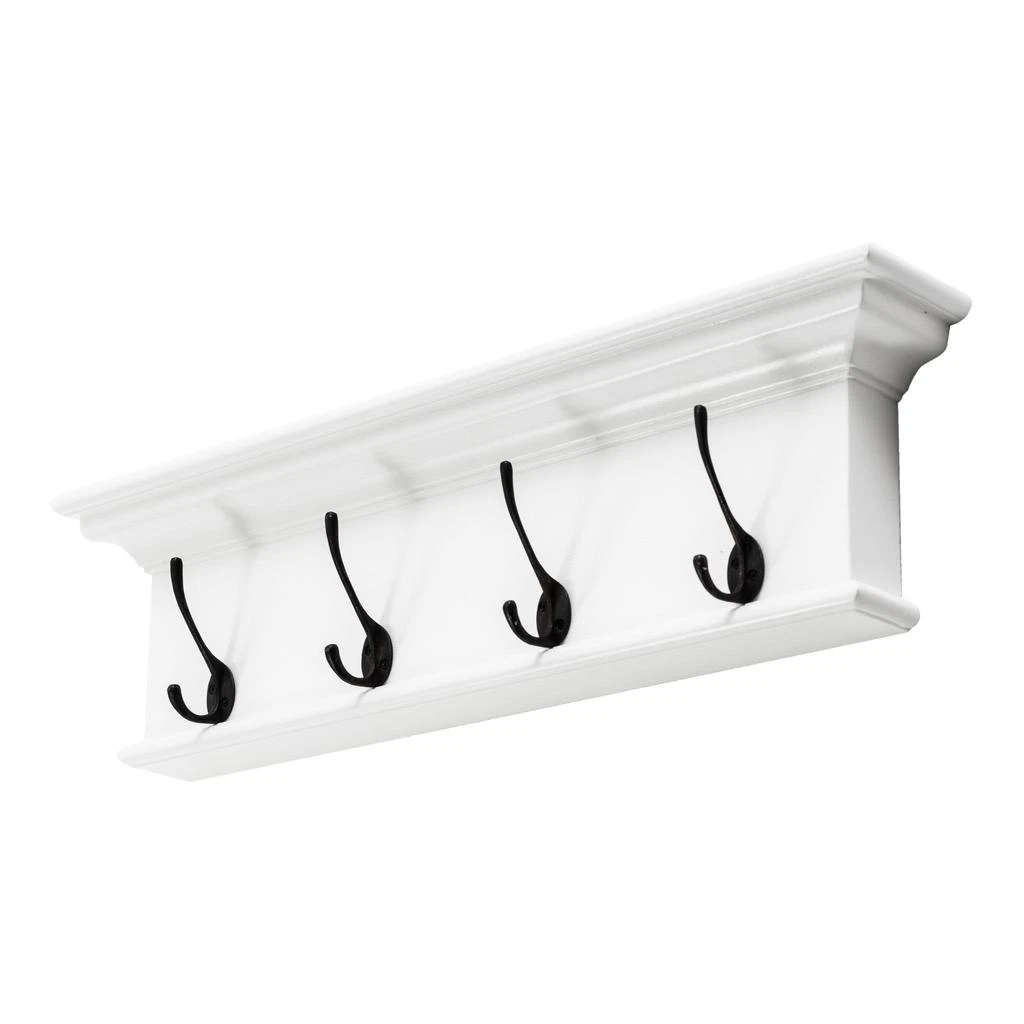 商品Homezia|28" Classic White Wood Four Hook Hanging Coat Rack,价格¥1351,第3张图片详细描述