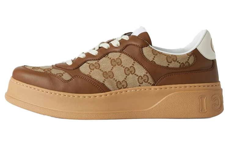 商品[国内直发] Gucci|古驰 Chunky B GG 圆头舒适 低帮 板鞋 男款 棕,价格¥5653,第1张图片