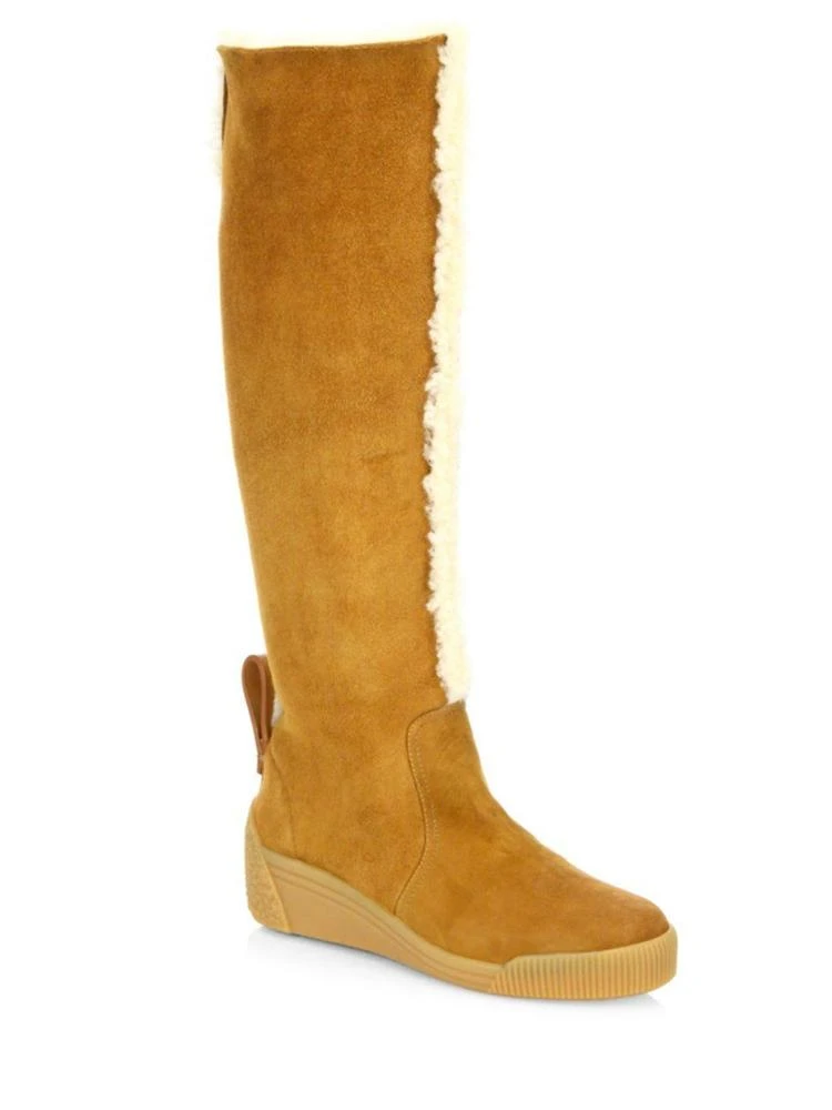 商品See by Chloé|Daria Tall Shearling & Suede Wedge Boots,价格¥1275,第1张图片