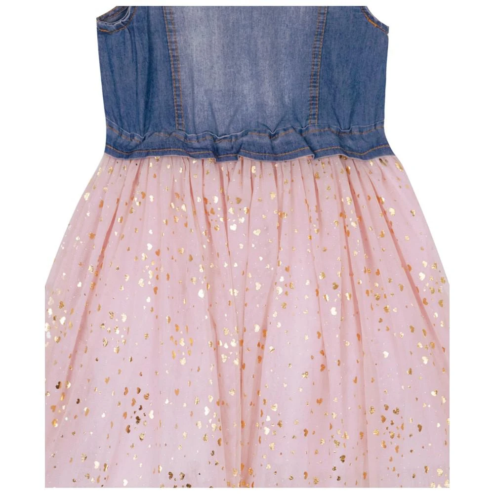 商品Rare Editions|Big Girls Denim Vest Dress to Foil Mesh Skirt Dress,价格¥216,第3张图片详细描述