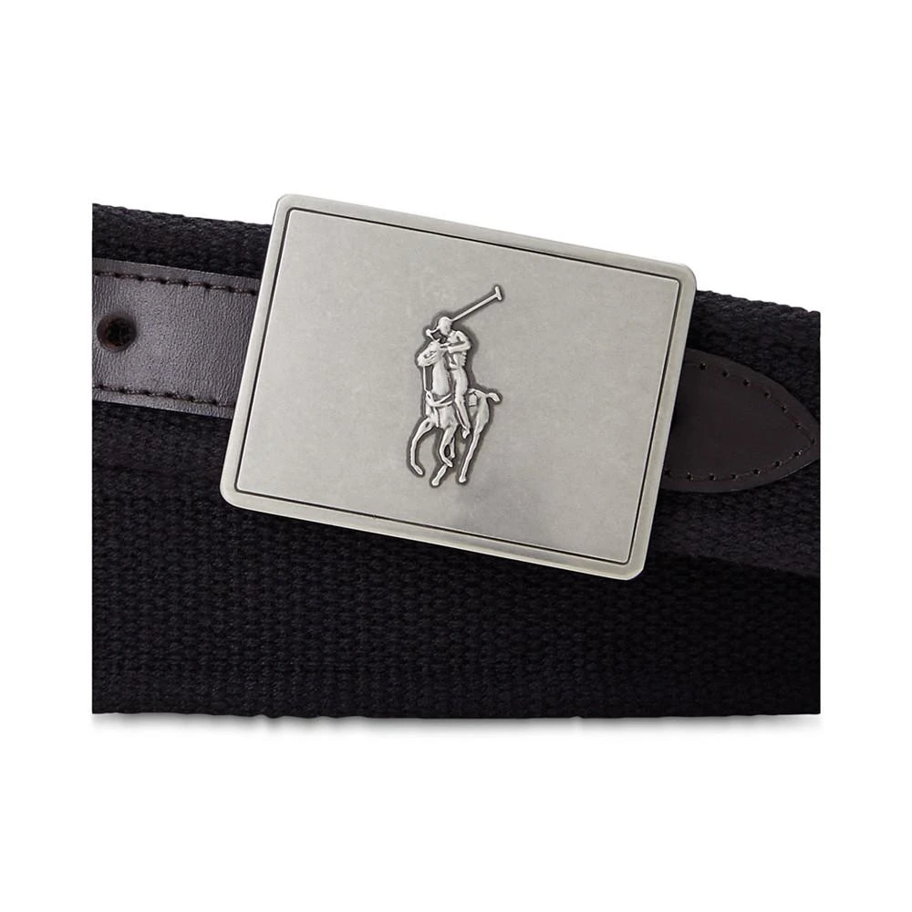 商品Ralph Lauren|Men's Pony Plaque Canvas & Leather Belt,价格¥691,第2张图片详细描述