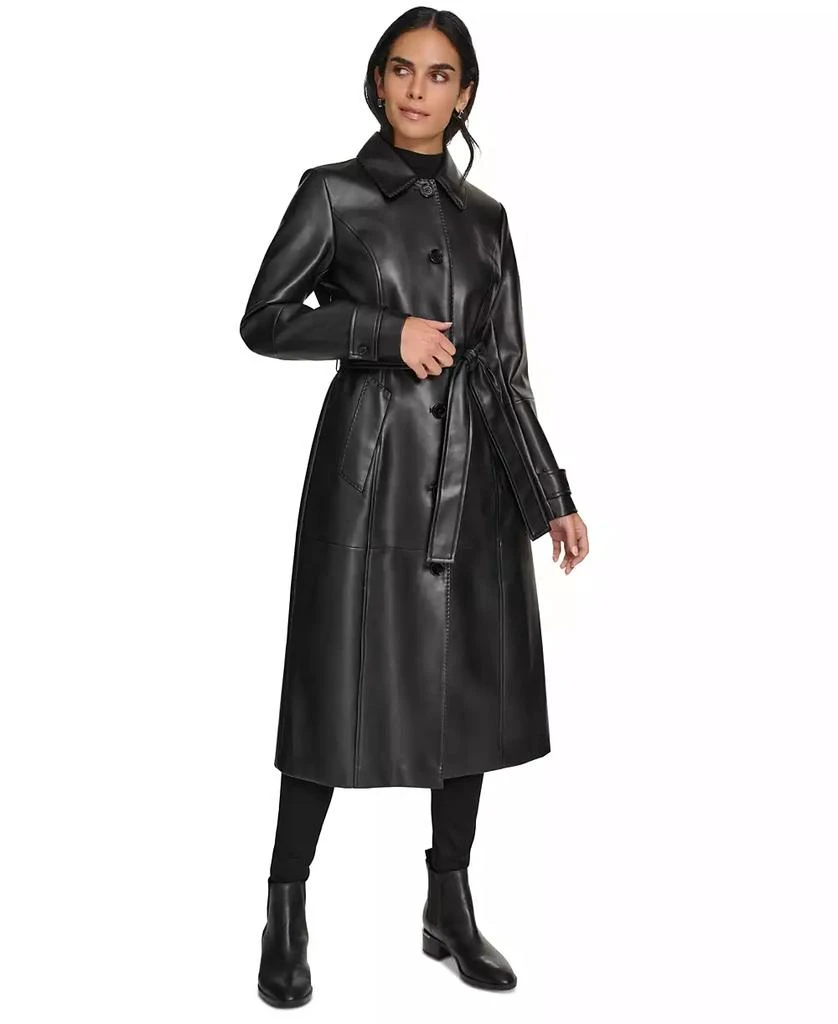 Women's Belted Faux-Leather Trench Coat 商品