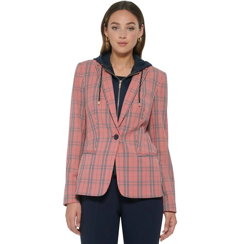 商品Tommy Hilfiger|Women's Plaid-Print Hooded Blazer,价格¥427,第1张图片