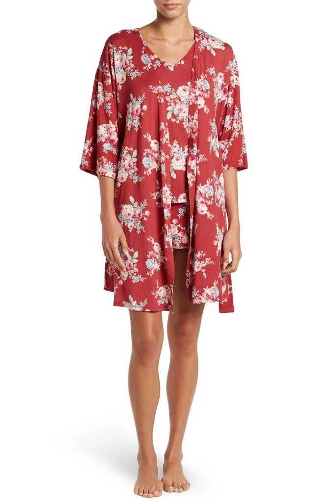 商品Flora Nikrooz|Hannah Floral Print Camisole, Shorts, & Robe Travel Pajama 3-Piece Set,价格¥188,第1张图片