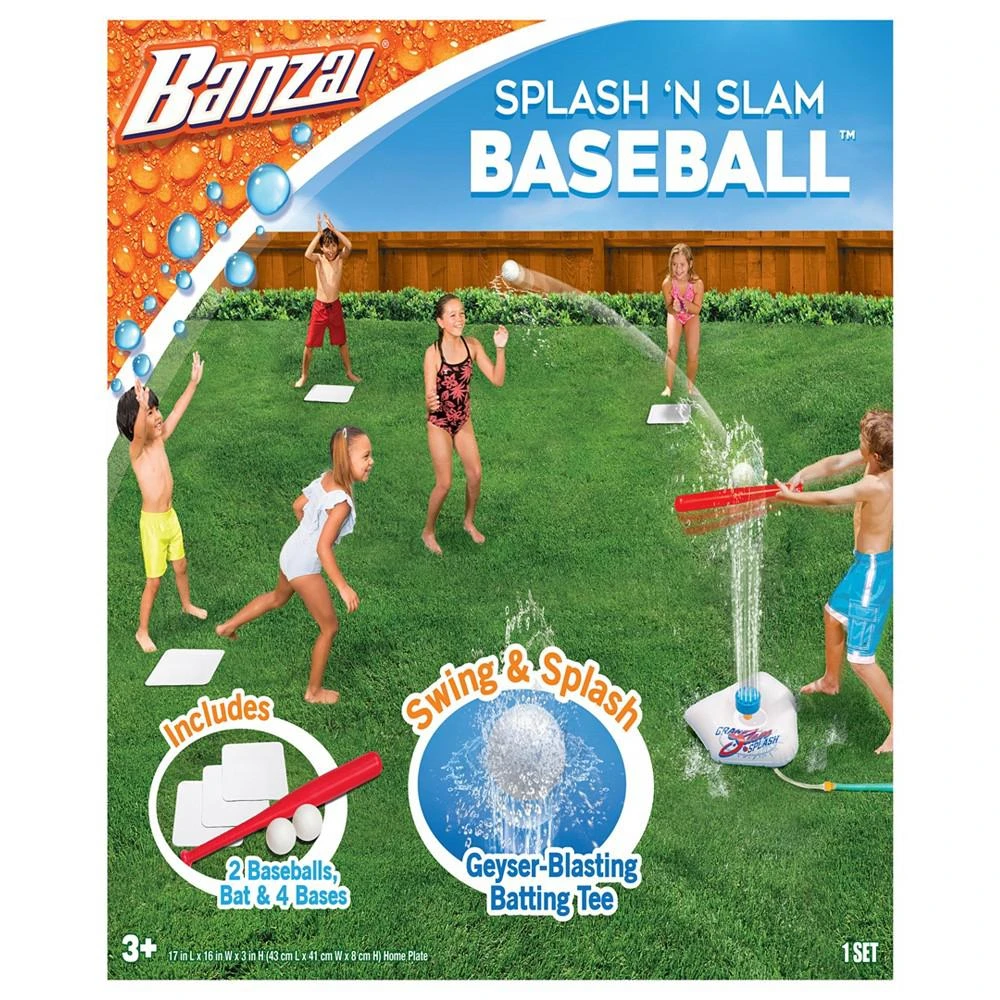 商品Banzai|Splash Slam Baseball T-shirt Sprinkler Water Sports Game, Plastic Bat, 2 Plastic Balls, Home Plate Bases, Durable PVC Construction, Family Children Outdoor Water Toys, Backyard Batting Practice,价格¥172,第5张图片详细描述