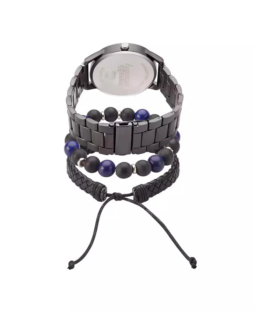 商品American Exchange|Men's Quartz Movement Shiny Gunmetal Bracelet Analog Watch, 45mm with Stackable Bracelet Set and Zippered Travel Pouch,价格¥192,第3张图片详细描述