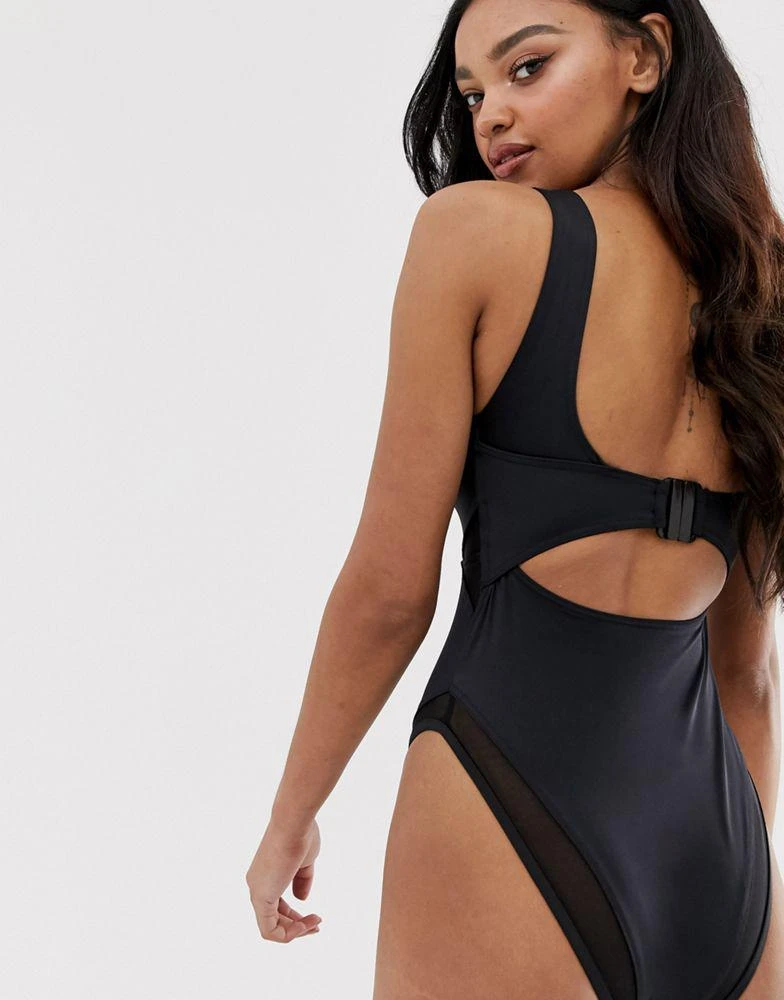 商品ASOS|ASOS DESIGN fuller bust exclusive mesh insert swimsuit in black dd-g,价格¥63,第2张图片详细描述