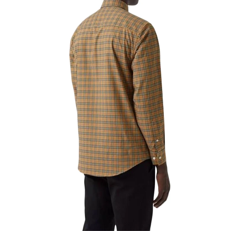 【现货】博柏利 经典款 男士典藏米色棉质小格纹长袖衬衫 商品