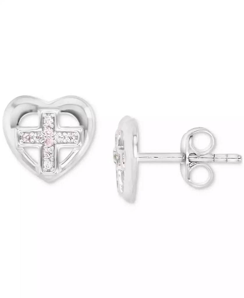 商品Macy's|Cubic Zirconia Cross-in-Heart Openwork Stud Earrings,价格¥103,第1张图片