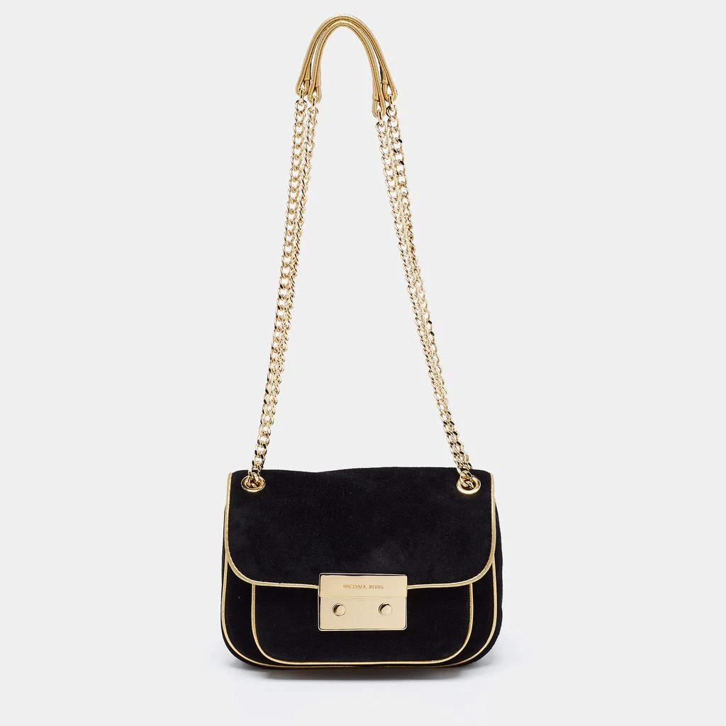 商品[二手商品] Michael Kors|Michael Kors Black/Gold Suede and Leather Small Sloan Shoulder Bag,价格¥1202,第1张图片