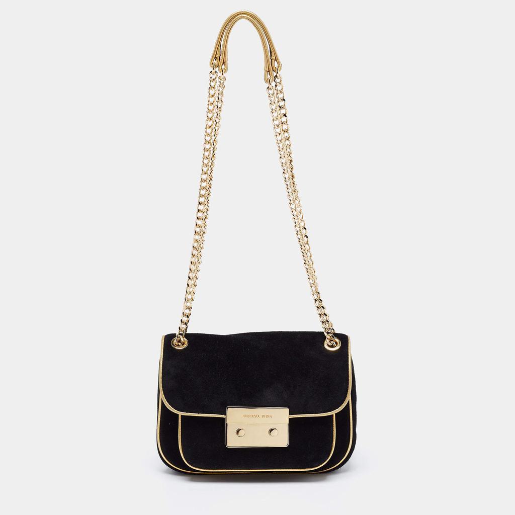 商品[二手商品] Michael Kors|Michael Kors Black/Gold Suede and Leather Small Sloan Shoulder Bag,价格¥2593,第1张图片