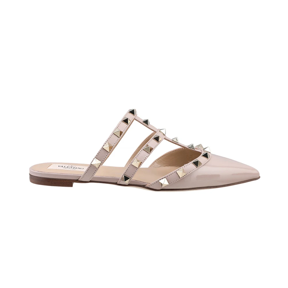 商品Valentino|VALENTINO 女士淡粉色漆皮铆钉平底半拖鞋 TW2S0H15-VNW-P45,价格¥4492,第1张图片
