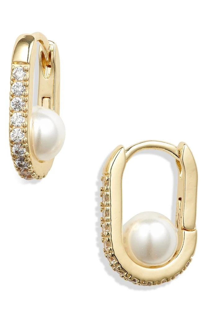 商品Nordstrom|CZ & Faux Pearl Oval Hoop Earrings,价格¥84,第1张图片