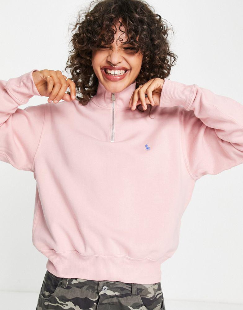 Polo Ralph Lauren half zip long sleeve sweatshirt in pink商品第1张图片规格展示