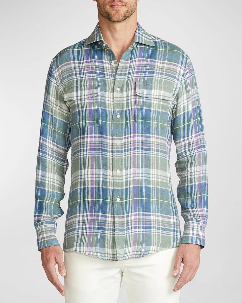 商品Ralph Lauren|Men's Serengeti Linen Check Sport Shirt,价格¥949,第1张图片