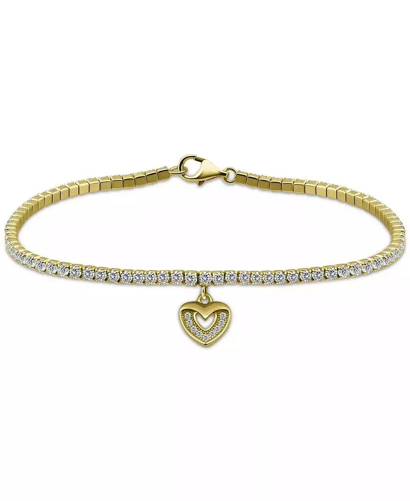 商品Giani Bernini|Cubic Zirconia Heart Charm Tennis Bracelet in 18k Gold-Plated Sterling Silver, Created for Macy's,价格¥230,第1张图片