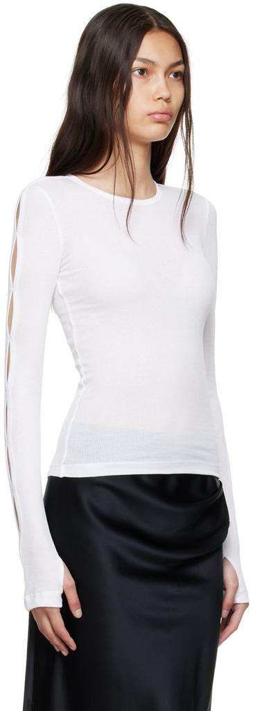 White Cotton Long Sleeve T-Shirt商品第2张图片规格展示