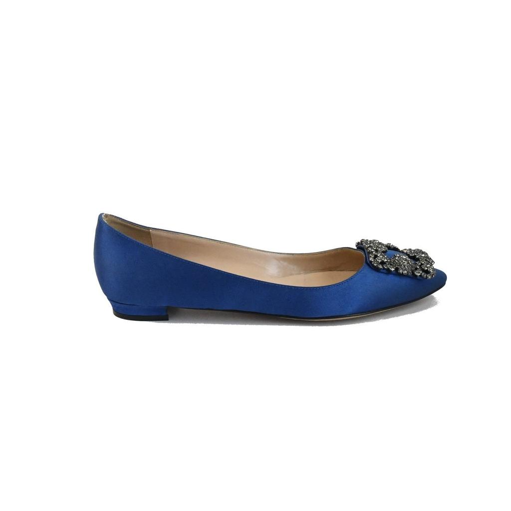 Manolo Blahnik Hangisi Flats Satin Royal Blue商品第2张图片规格展示