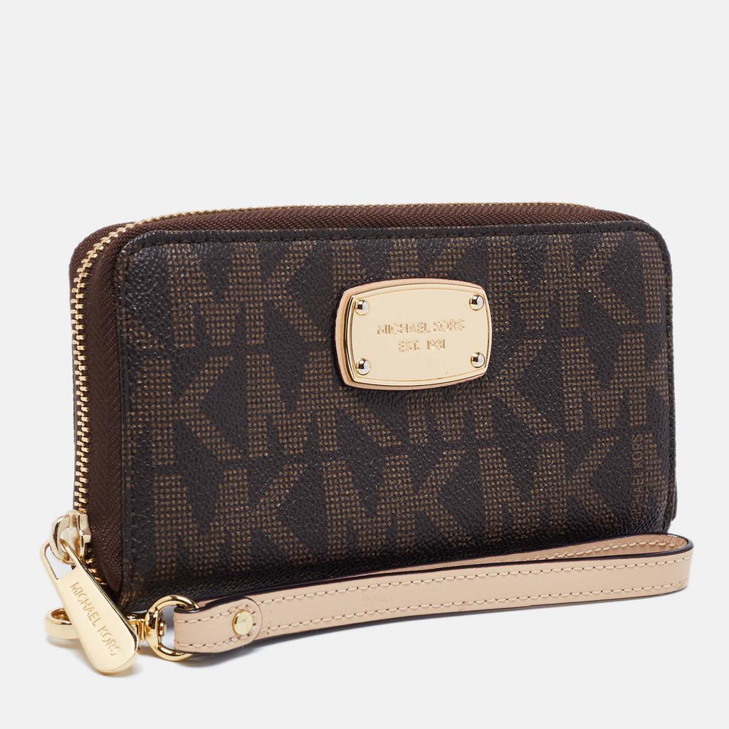 Michael Kors Brown Signature Coated Canvas Wristlet Zip Around Wallet商品第4张图片规格展示