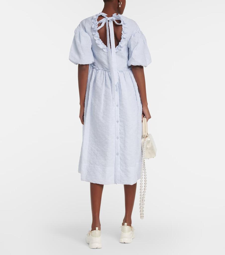 Puff-sleeve cotton-blend midi dress商品第3张图片规格展示