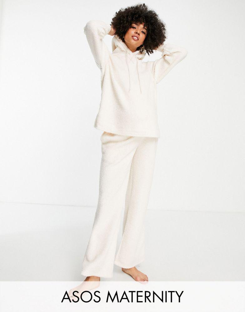 ASOS DESIGN Maternity lounge borg hoodie & straight leg trouser set in cream商品第1张图片规格展示