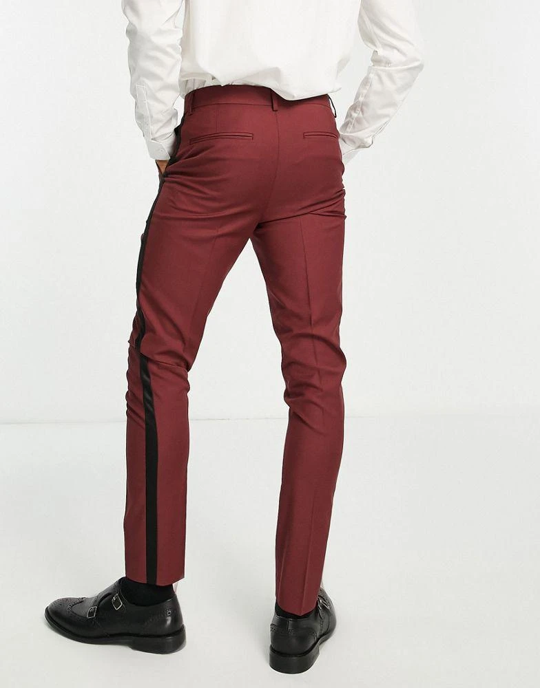 商品ASOS|ASOS DESIGN skinny tuxedo suit trousers in burgundy,价格¥193,第4张图片详细描述