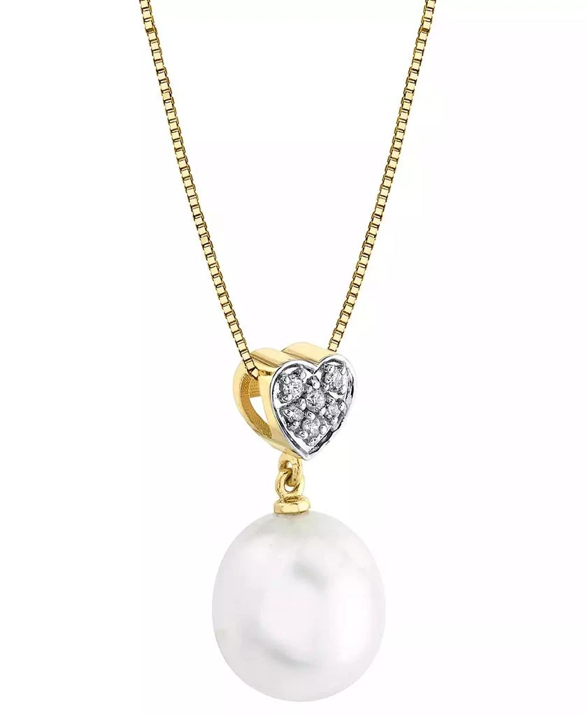 商品Macy's|Cultured Freshwater Pearl (10mm) & Diamond Accent 18" Pendant Necklace in 14k Gold,价格¥2305,第2张图片详细描述