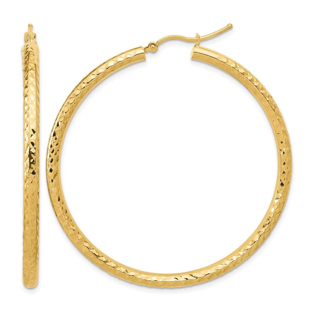 商品Diamond2Deal|14k Yellow Gold Diamond-cut 3x50mm Round Hoop Earrings,价格¥7080,第1张图片